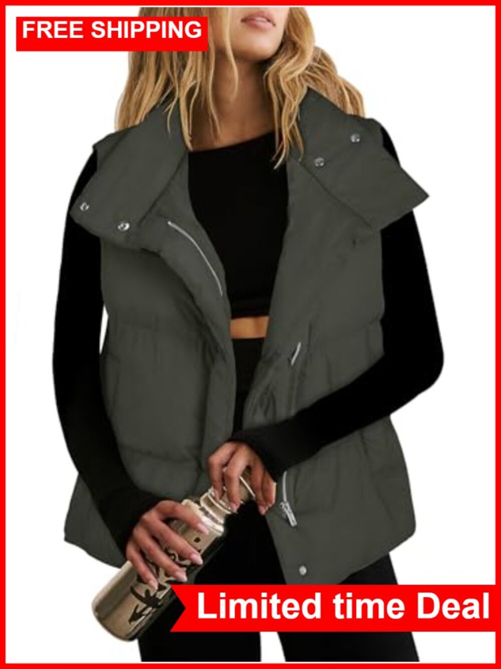 Quilted Puffer Vest Women's Zip Up Sleeveless Winter Gilet